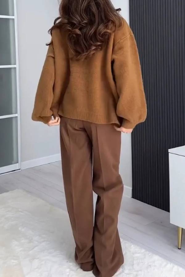 EB | Farbe Vielseitiger V-Ausschnitt Taschenpullover Jacke
