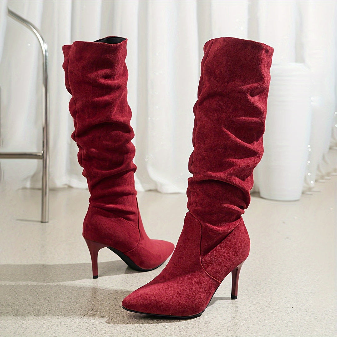 EB | Toe Stiletto-Absatz Slouch Kniehohe Stiefel für Frauen