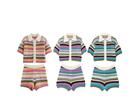 EB | Gehäkeltes Kurzarm-Shorts-Set mit hoher Taille