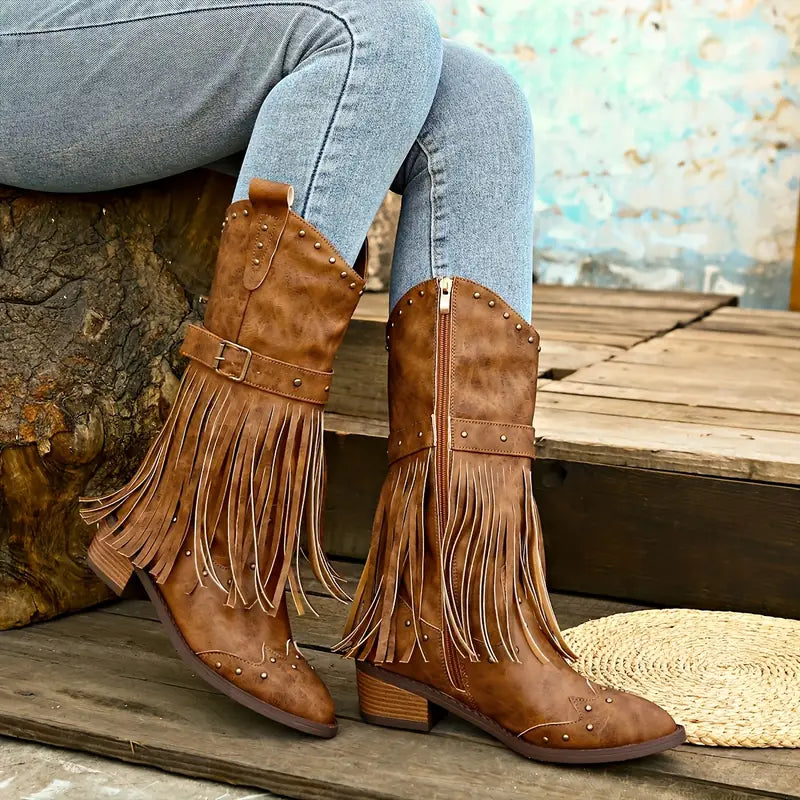 EB | Quasten Bedeckte Damenstiefel mit Blockabsatz