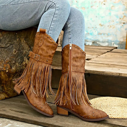 EB | Quasten Bedeckte Damenstiefel mit Blockabsatz