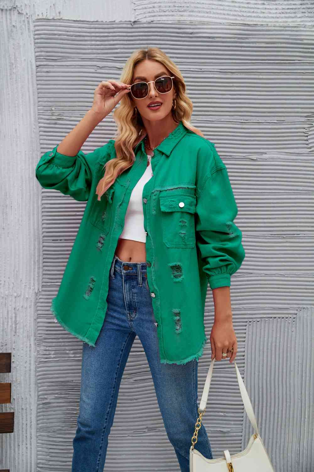 EB | Zerrissene Rohsaum-Denimjacke