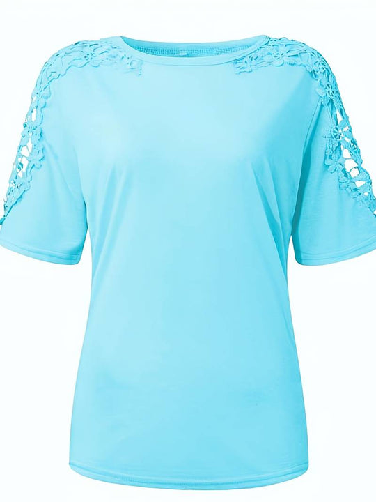 EB | Unifarbenes Rundhals-T-Shirt Mit Spitze Naht