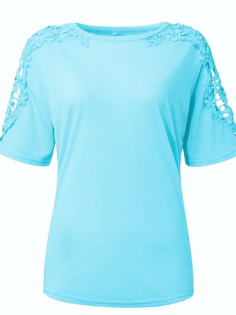 EB | Unifarbiges T-Shirt mit Rundhalsausschnitt und Spitzennaht