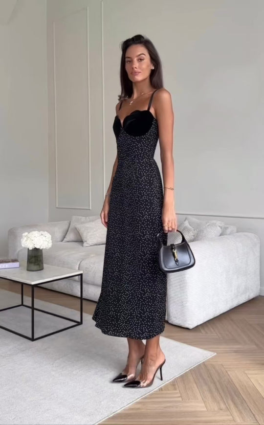 EB | Kontrastfarbenes Kleid mit Polka-Dot-Print