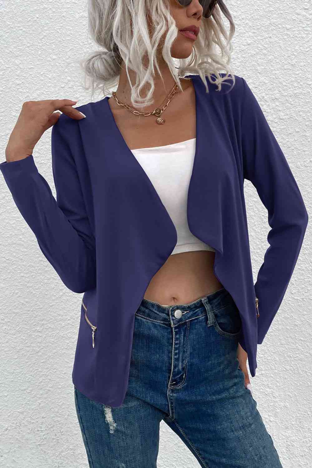 EB | Offene Frontreißverschluss-Taschen-Cardigan