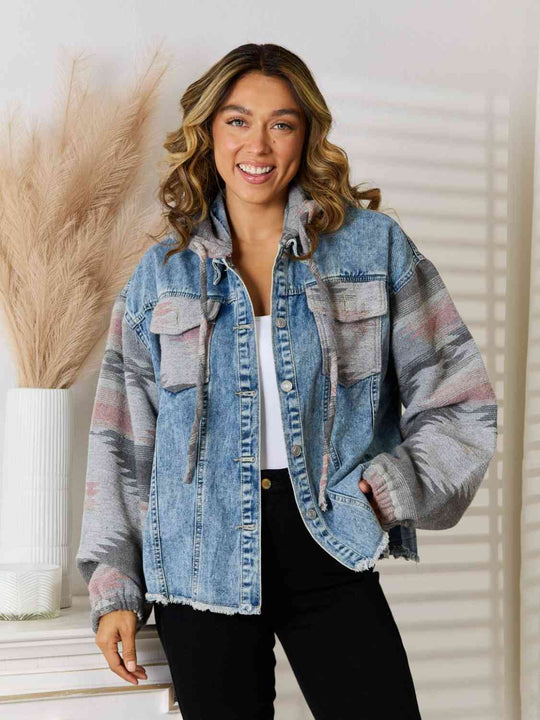 EB | Geometrische Rohsaum Denimjacke