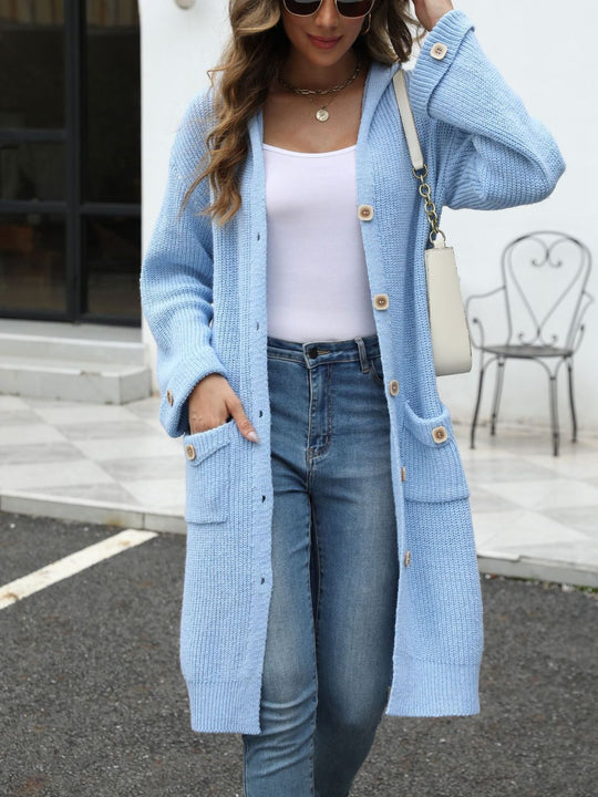 EB | Lange Strickjacke Knopfverschluss Zeitlos und Bequem