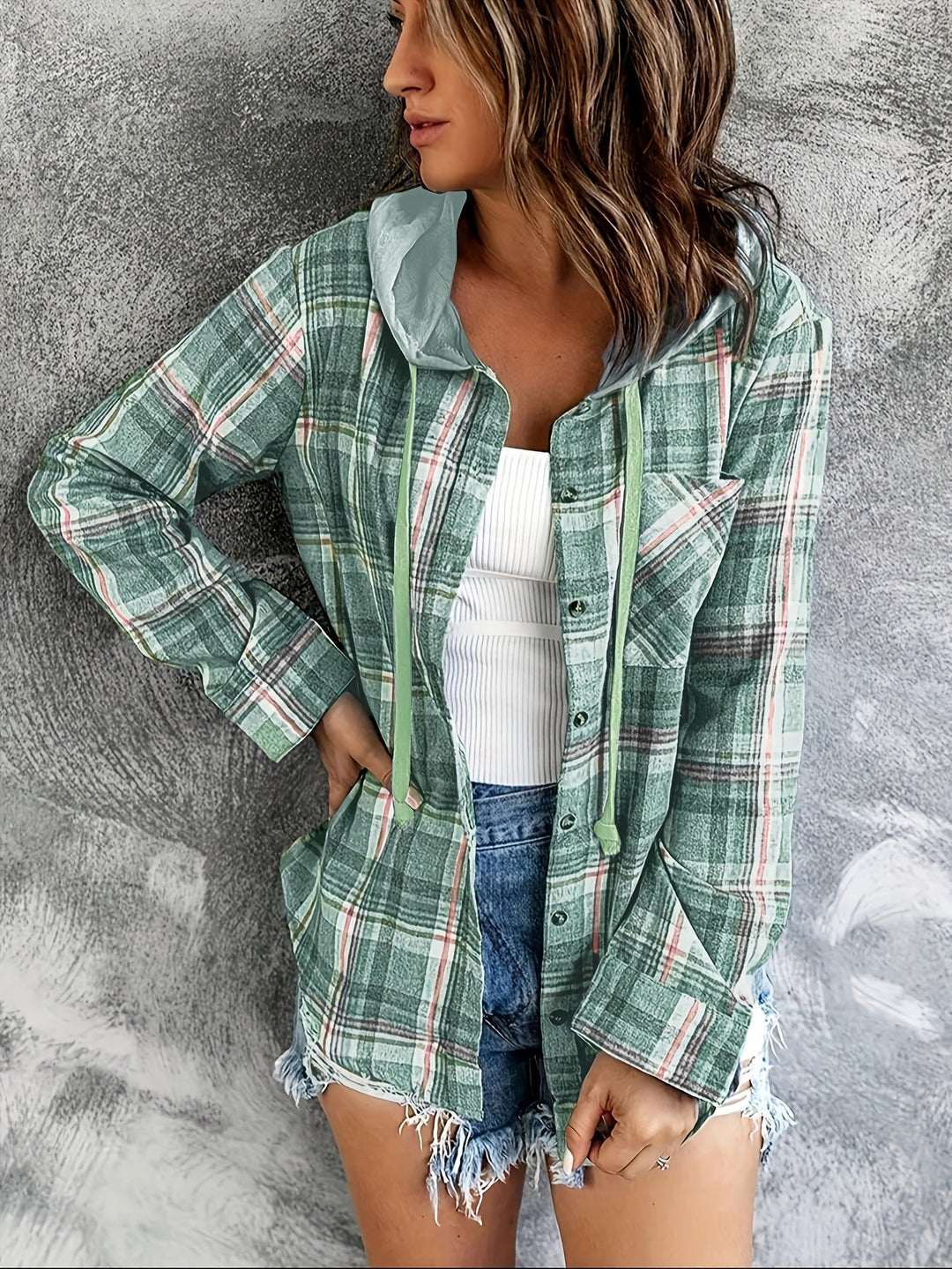 EB | Karierte Jacke mit Kapuze Baumwolle und Polyester Leger und Komfortabel