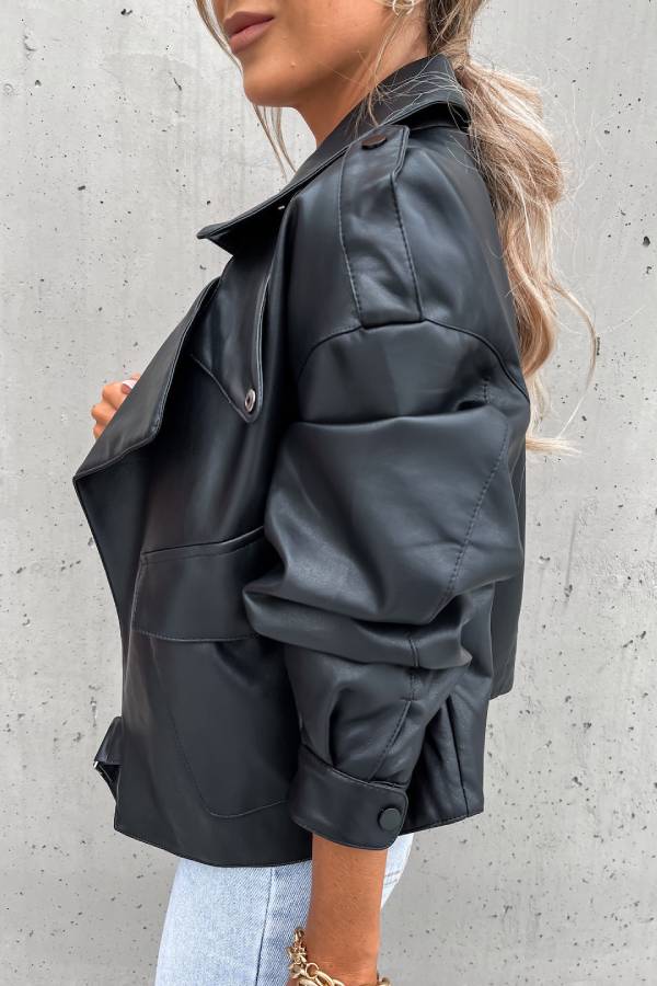 EB | Leder Revers Taschen Britischer Stil Kurzjacke