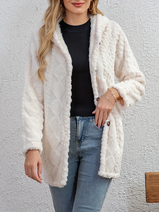 EB | Fluffy Kapuzenjacke mit Knöpfen Polyester Weich und Warm