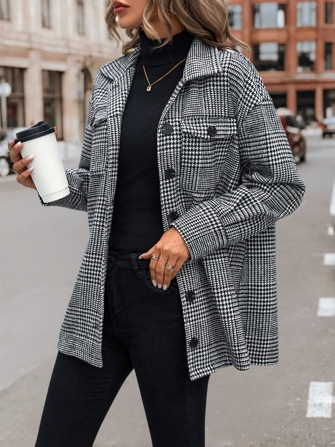 EB | Hahnentritt Drop Shoulder Kragenjacke
