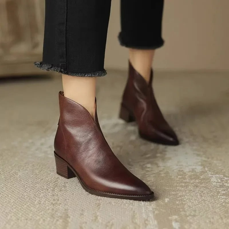 EB | Stiefeletten Echtes Leder Spitzenzehen Mid Blockabsatz Elegante Passform