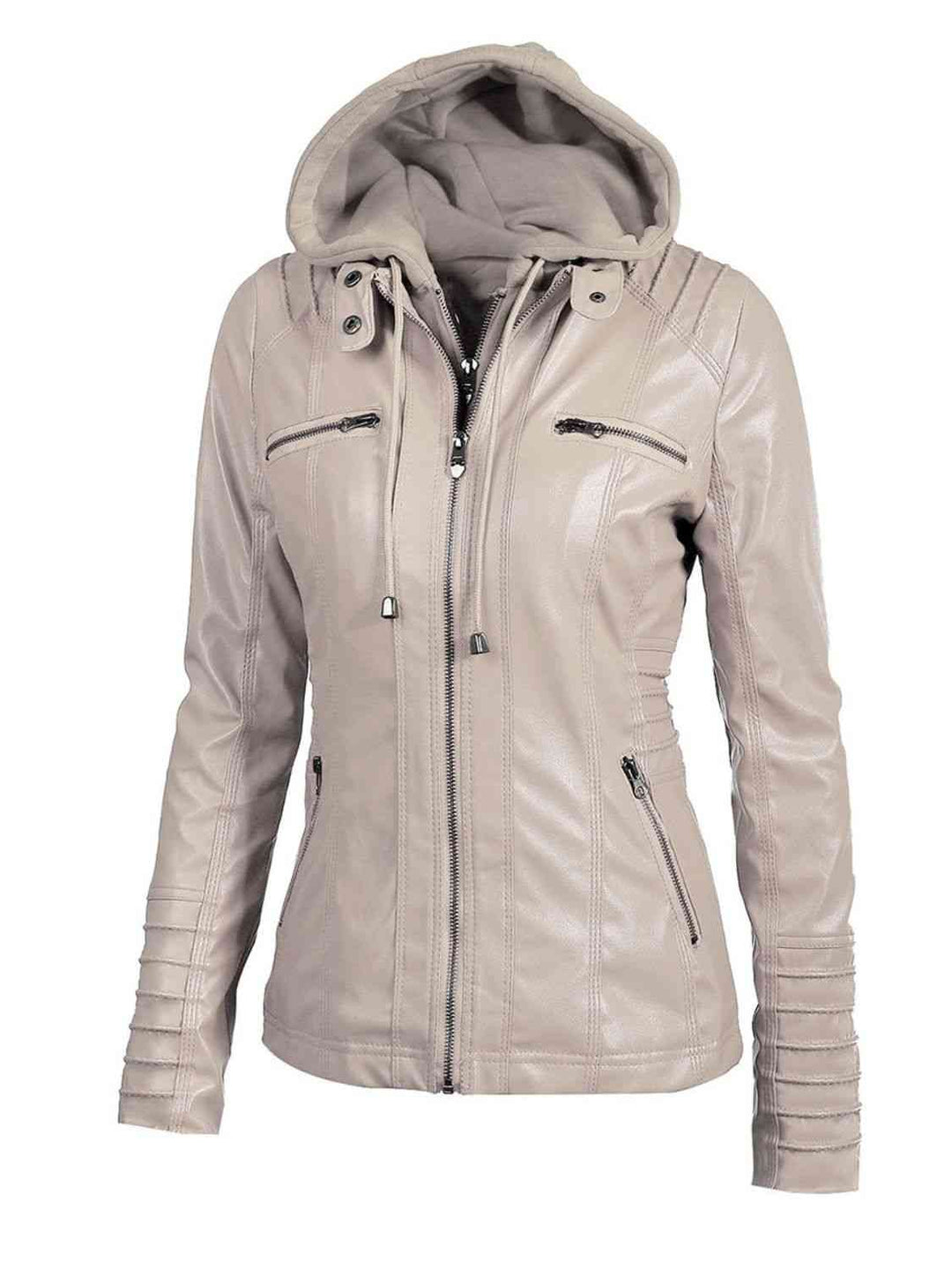 EB | PU-Jacke mit Kapuze und durchgehendem Reißverschluss