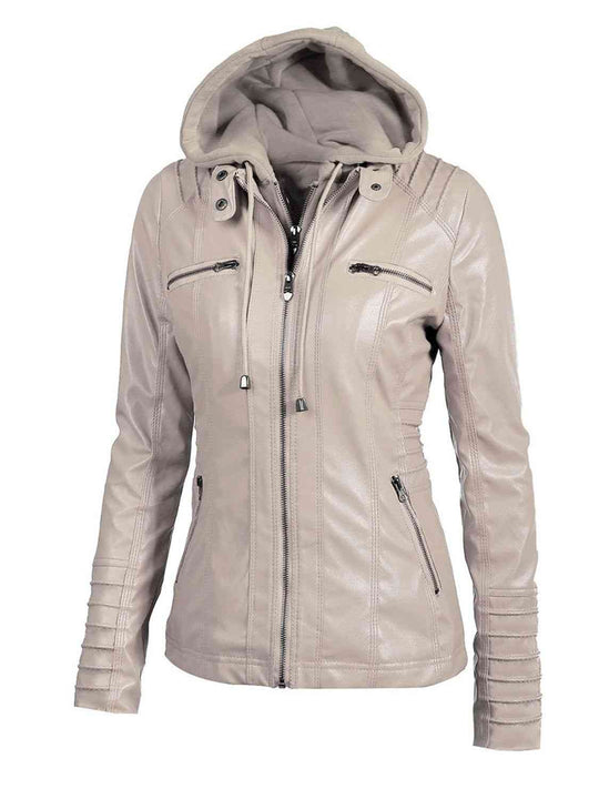 EB | PU-Jacke mit Kapuze und durchgehendem Reißverschluss
