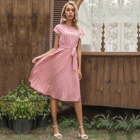 EB | Kurzärmeliges Polka Dot Plissee-Kleid