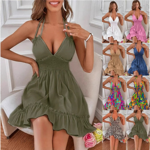EB | Tiefes V-Seil-Sling-Neckholder-Kleid