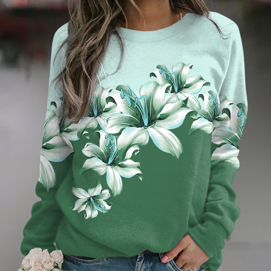 EB | Sweatshirt Weiches Atmungsaktives Material Bequeme Passform Floral Print Lange Ärmel