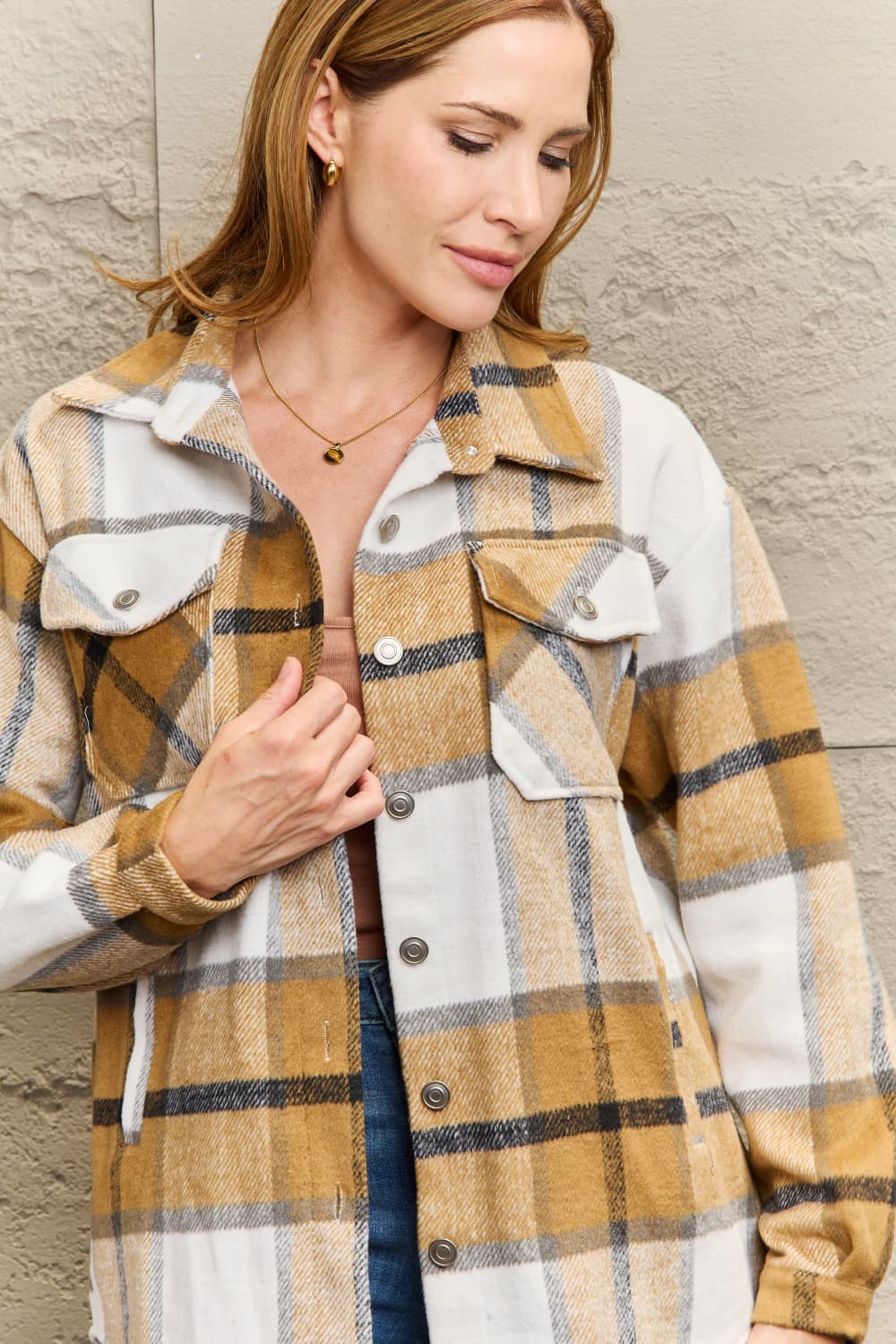 EB | Karo Gefallen Schulter Shirtjacke