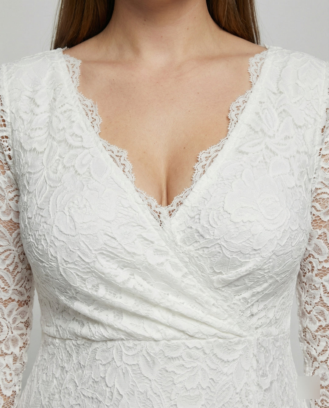 EB-Fashion Umstandsmode für Fotoshooting, Babyparty, Hochzeit, Maxikleid, Spitze, V-Ausschnitt, rückenfrei, weiß, elegant