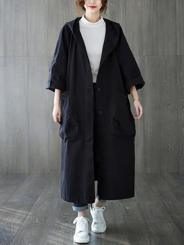 EB | Longline Mantel - Mit Kapuze und aufgesetzten Taschen