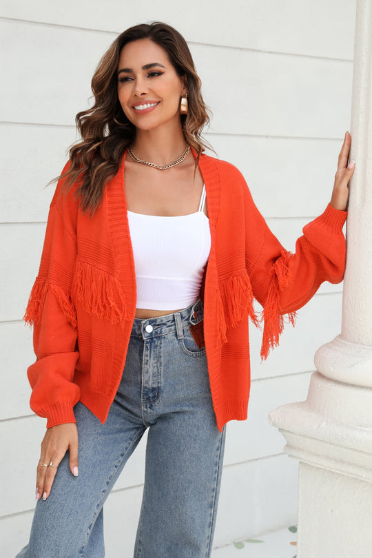 EB | Fransenbesatz Offene Vorder-Cardigan