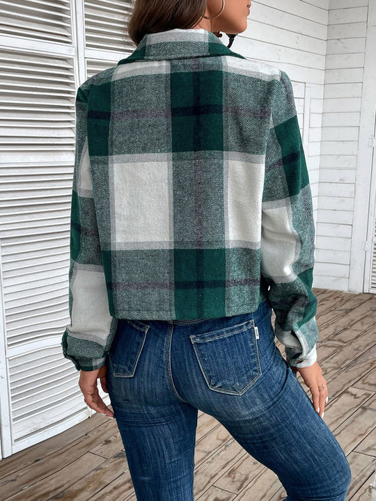 EB | Kurze Hemdbluse mit Karomuster Knopfverschluss Lässig und Stilvoll