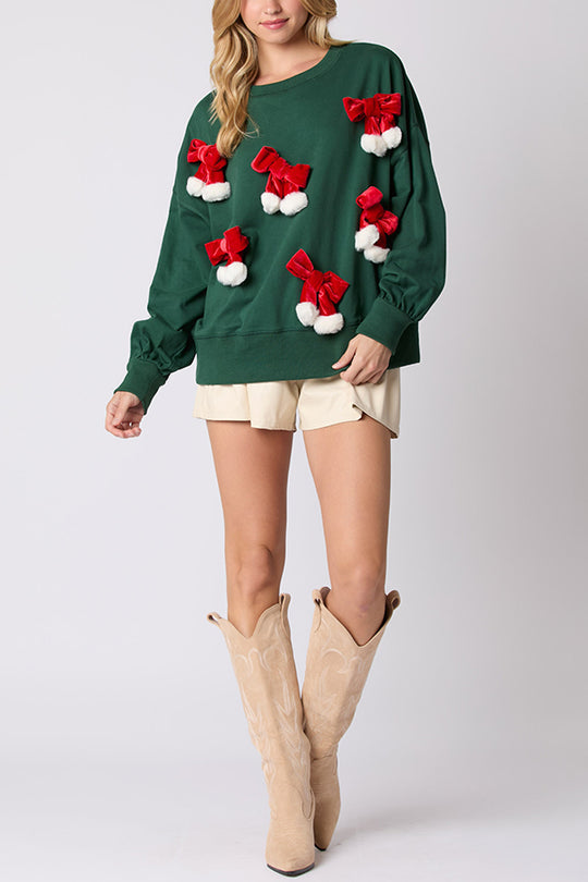 EB | Weihnachts Schleife Verziert Lässiges Langärmeliges Sweatshirt