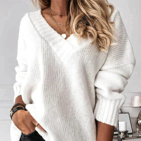 EB | Strickpullover Weiche Wollmischung V-Ausschnitt Lockerer Schnitt Lange Ärmel