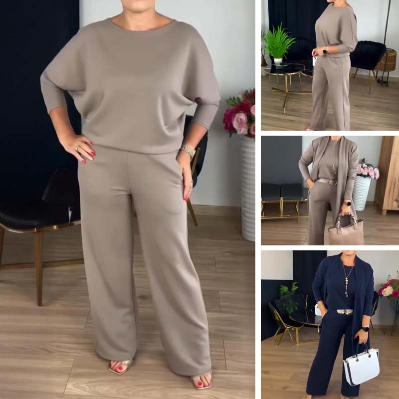 EB | Stylisches 3-Teilige Set Bestehend Aus Einem Langen Cardigan, Top und Hose