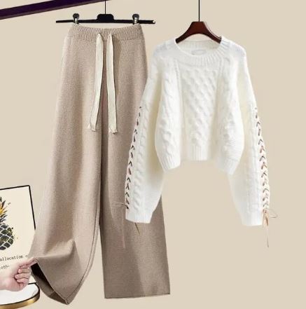 EB | Strickpullover Weite Lockere Beine Zweiteiliges Satz