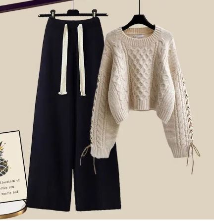 EB | Strickpullover Weite Lockere Beine Zweiteiliges Satz