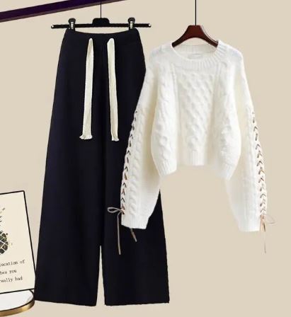 EB | Strickpullover Weite Lockere Beine Zweiteiliges Satz
