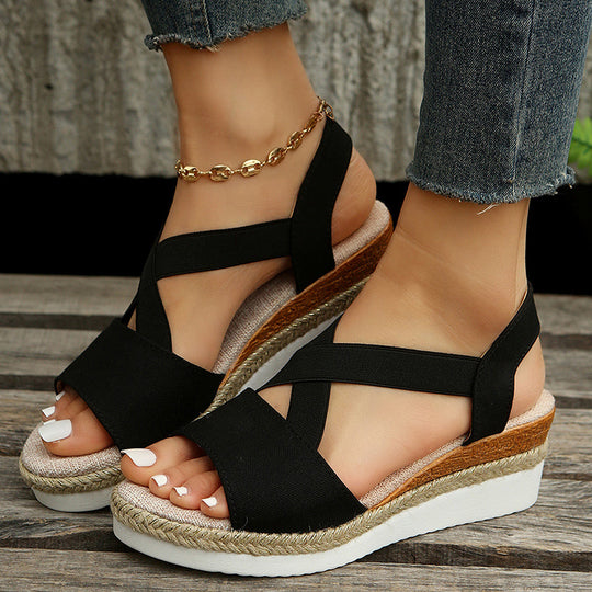 EB | Keilsandalen Kreuzriemen Plateau Gladiator