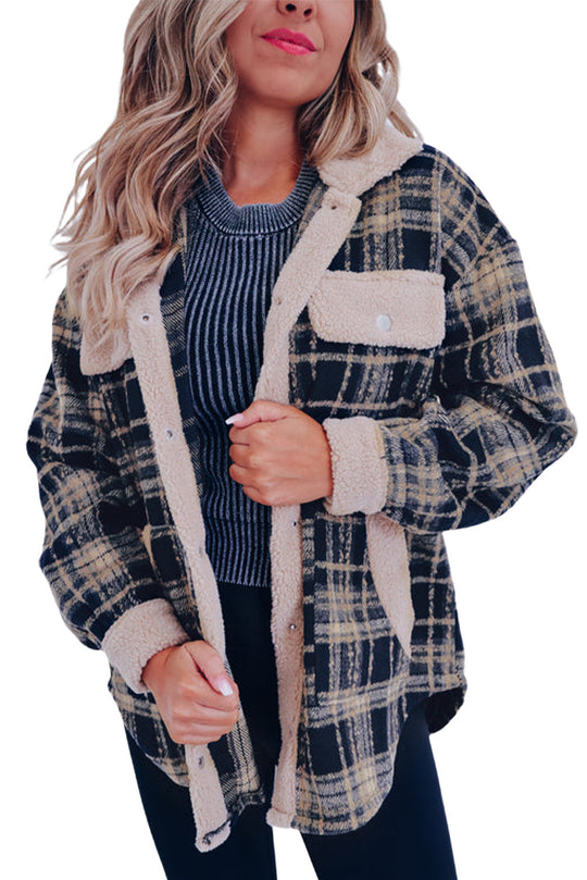 EB | Karierter Teddyjacke mit Sherpa Polyester-mischung Warm und Bequem