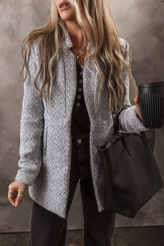 EB | Grauer Reverskragen Jacke mit Taschen