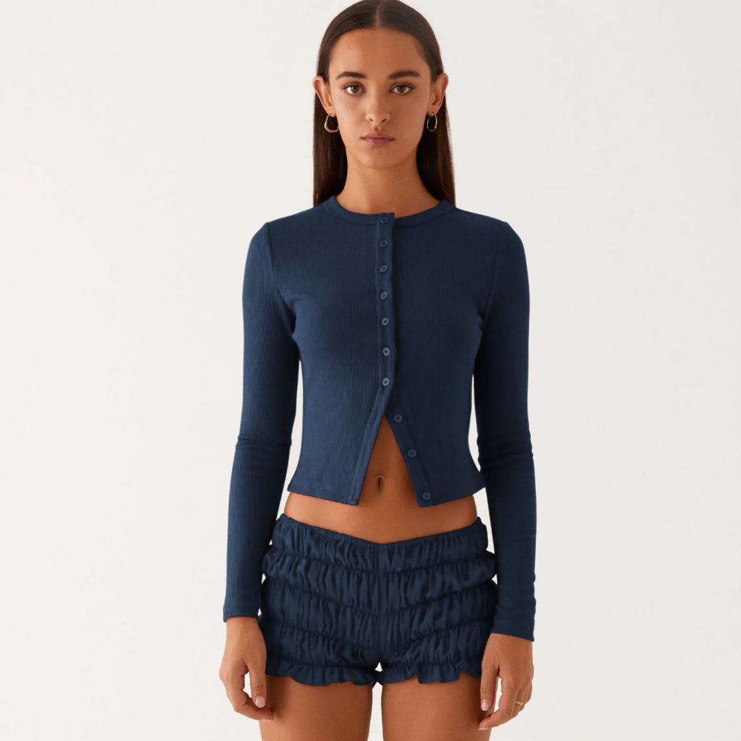 EB | Einfarbige schmal geschnittene lange Strickjacke