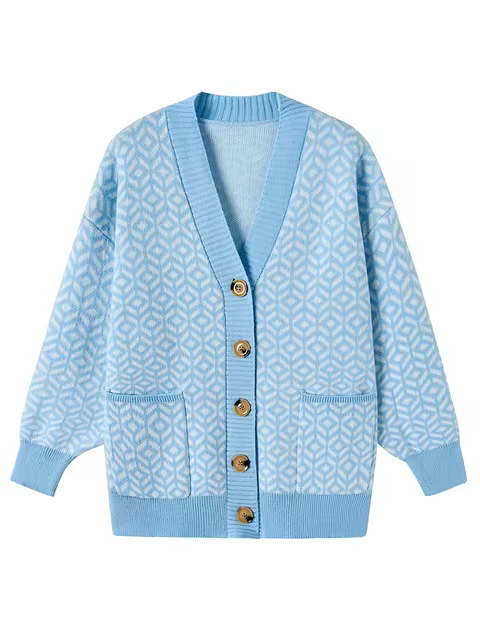 EB | Bequemer Strickcardigan mit Geometrischem Muster und Knopfverschluss