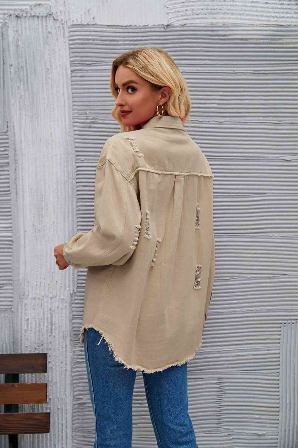 EB | Zerrissene Rohsaum-Denimjacke