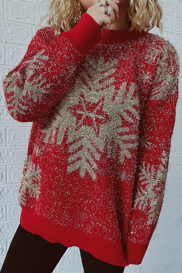 EB | Weihnachtsmuster Gestrickter Rundhalsausschnitt Langarmpullover