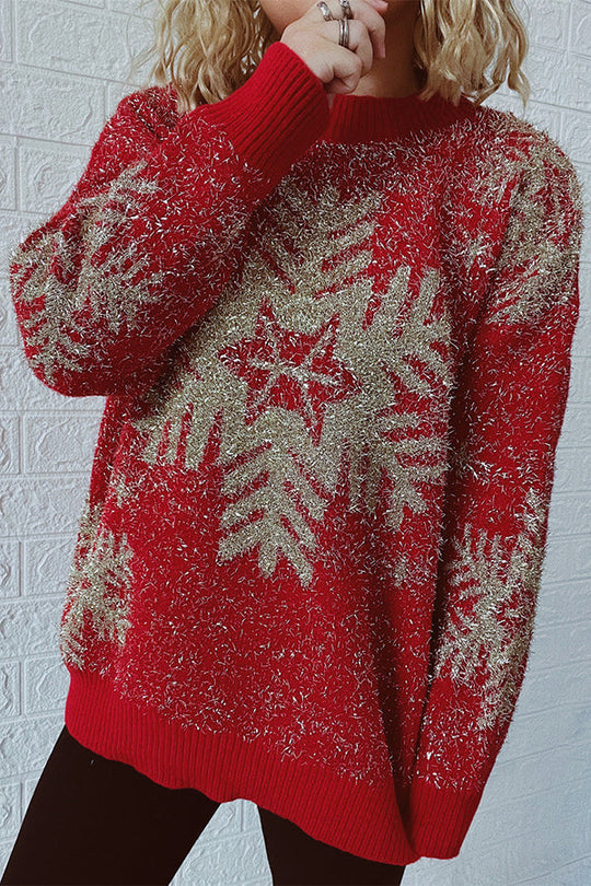 EB | Weihnachtsmuster Gestrickter Rundhalsausschnitt Langarmpullover