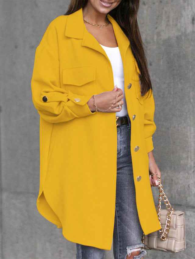 EB | lange Hemdbluse mit Knöpfen, Wollkragen und Revers
