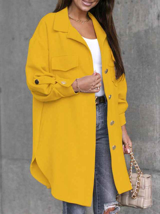 EB | Bequemes Langarmhemdjacke mit Knöpfen, Wollkragen und Revers
