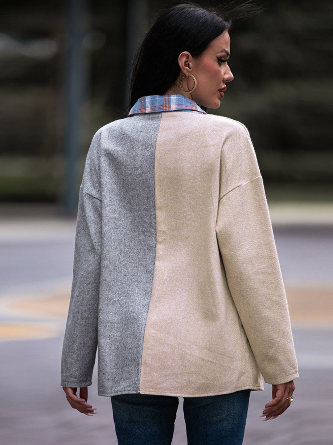 EB | Karo Kontrast Drop Shoulder Shacket
