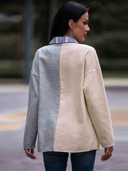 EB | Karo Kontrast Drop Shoulder Shacket