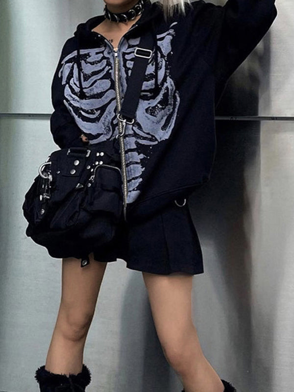 EB | Schwarze Oversized Hoodie mit Skelettdruck