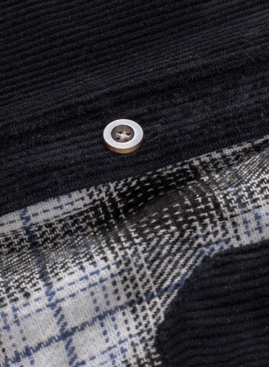 EB | Karierte Farbblock Gefallen Schulter Corduroy Shacket