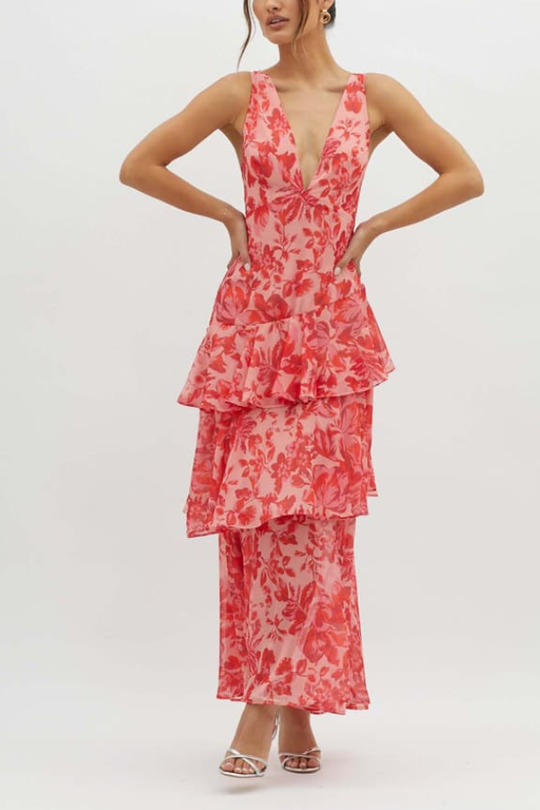 EB | Träger-Rücken Rüschens Maxi Kleid