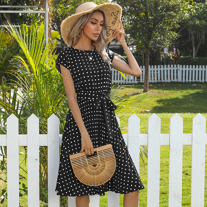 EB | Elegantes Polka Dot Midi Kleid mit Kurzem Ärmel für Damen
