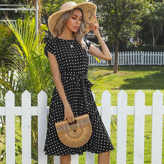 EB | Elegantes Polka Dot Midi Kleid mit Kurzem Ärmel für Damen